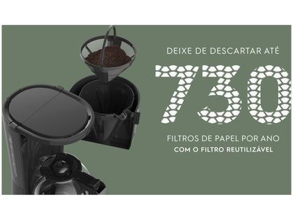 Imagem de Cafeteira Elétrica Electrolux 15 Xícaras Efficient com Filtro Permanente Removível Cor Inox Preta (ECM10)