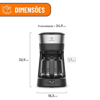 Imagem de Cafeteira Elétrica Electrolux Experience Programável com Timer Cor Inox Preta com Capacidade de 1,2 Litros e 800w de Potência ECM25 127V