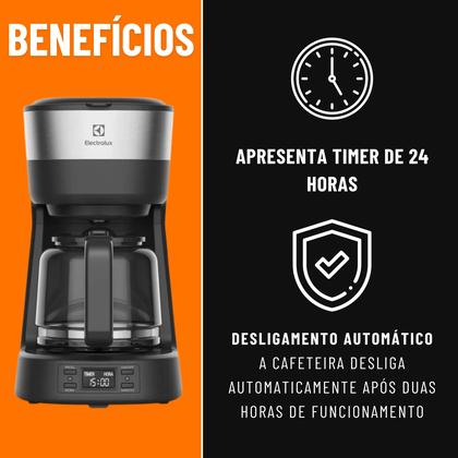 Imagem de Cafeteira Elétrica Electrolux Experience Programável com Timer Cor Inox Preta com Capacidade de 1,2 Litros e 800w de Potência ECM25 127V