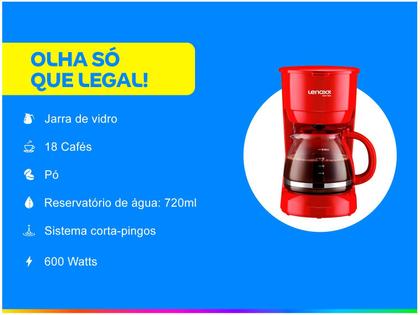 Imagem de Cafeteira Elétrica Lenoxx Easy Red PCA019 - 18 Cafés Vermelha
