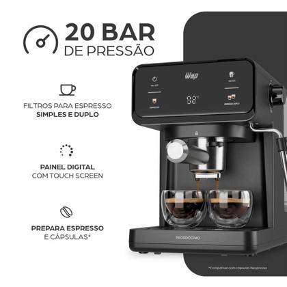 Cafeteira Espresso Digital WAP AROMA PRIME WCM20 1,2L Compatível com Café em Pó e Cápsula 950W 220V Imagem de Cafeteira Espresso Digital WAP AROMA PRIME WCM20 1,2L Compatível com Café em Pó e Cápsula 950W 220V
