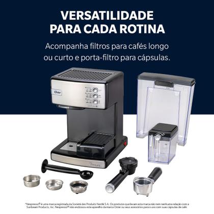 Imagem de Cafeteira Espresso Oster Nova PrimaLatte Inox para Cápsula, Pó e Sachê