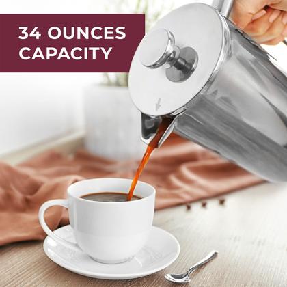 Imagem de Cafeteira French Press Mueller 1 Litro - Aço Inoxidável