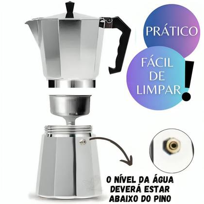 Imagem de Cafeteira Italiana 3, 6,9 Xicaras Expresso Manual Aço Alumínio Café Chá Com Filtro