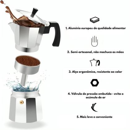 Imagem de Cafeteira Italiana 3, 6,9 Xicaras Expresso Manual Aço Alumínio Café Chá Com Filtro