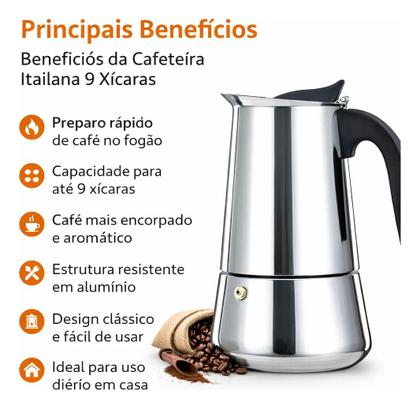 Imagem de Cafeteira Italiana 9 Xícaras 450 Ml Para Café Expresso Moka