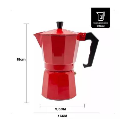 Imagem de Cafeteira Italiana Alumínio 6 Xícaras Manual 300ml Vermelha