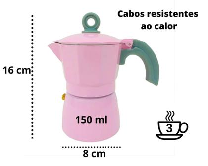 Imagem de Cafeteira Italiana Alumínio Rosa 3 Xícaras 150 Ml Wincy