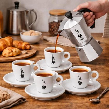 Imagem de Cafeteira Italiana Bialetti Moka Express 12 Xícaras 670ml e Kit Espresso 4 Xícaras 75ml Porcelana Original