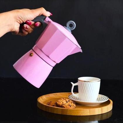 Imagem de Cafeteira Italiana Expresso 150ml Alumínio Rosa Serve 3 Xícaras