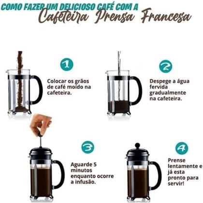 Imagem de Cafeteira prensa francesa 600ml em inox para cafe cha expressa luxo em vidro design moderno