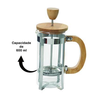 Imagem de Cafeteira Prensa Francesa Tampa Alça Bambu 600ml Mimo Style