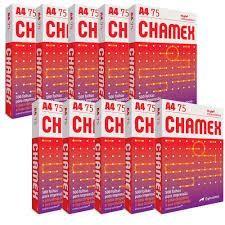 Imagem de Caixa 10 Pacotes Resmas Papel A4 Sulfite Chamex 5000 folhas Cor Branco