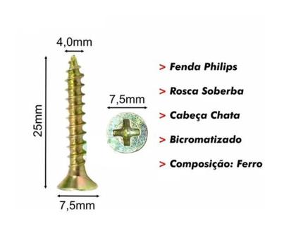 Imagem de Caixa 10 Parafusos Bicromatizado Philips 4,0 X 25 com Bucha Jomarca