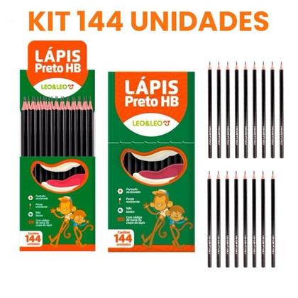 Imagem de Caixa 144 Unidades Lapis Preto HB Leo & Leo 144 Pcs Atacado Grande Quantidade Barato Lacrado Escolar Escola Familia