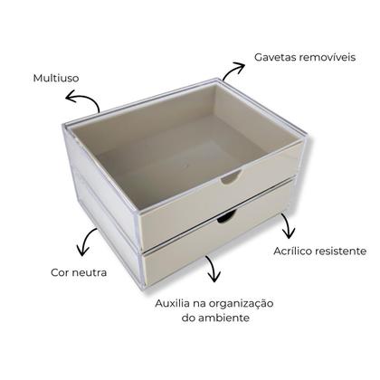 Imagem de Caixa 2 Gavetas Organizadora Bege Multiuso Escritório Mesa