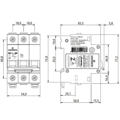 Imagem de Caixa 4 Disjuntor Trifásico Trilho Din 6a Soprano Curva C