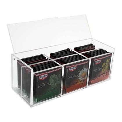 Imagem de Caixa Acrílico 5mm Porta Saches Chá Com 6 Divisórias E Tampa