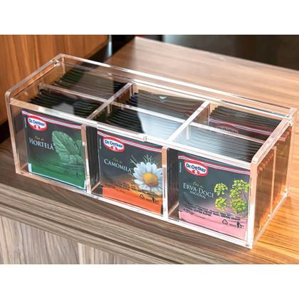 Imagem de Caixa Acrílico 5mm Porta Saches Chá Com 6 Divisórias E Tampa