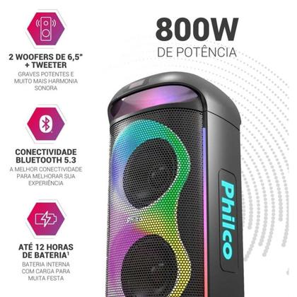 Imagem de Caixa Acústica Philco PCX6702 800W Bluetooth 5.3 Bivolt EX Bass LED 12h