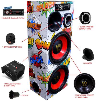 Caixa Ativa Som Paredão 2 Sub Compet 12 + Stetsom IR 400.4