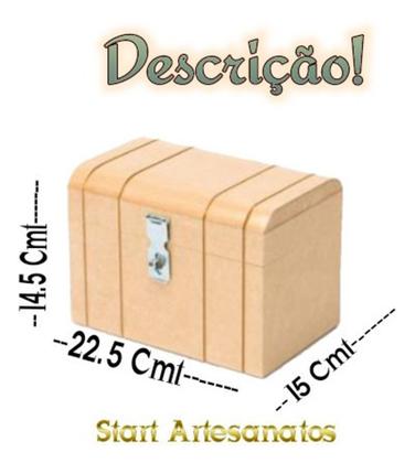 Imagem de Caixa Baú Madeira Mdf Natural Com Cadeado Artesanatos