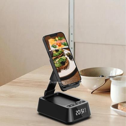 Imagem de Caixa Bluetooth com Rádio FM, Relógio Digital e Suporte para Celular DG207