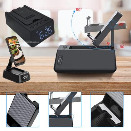 Imagem de Caixa Bluetooth com Rádio FM, Relógio Digital e Suporte para Celular DG207