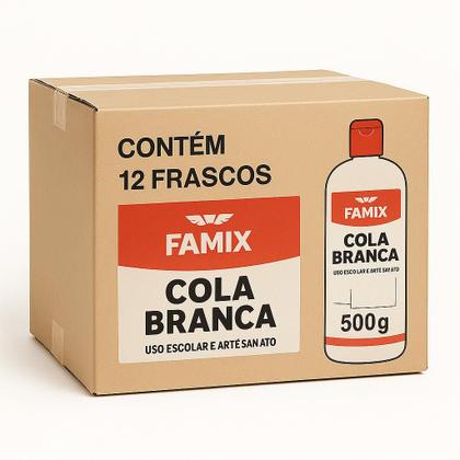 Imagem de Caixa c/12 Unidade Cola Branca Famix 500g Escolar Artesanato