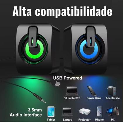 Imagem de Caixa Caixinha De Som Pc Notebook Gamer Usb Led Rgb Potente