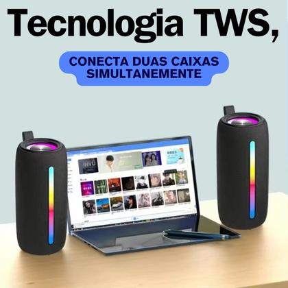 Imagem de Caixa Caixinha De Som Portátil Bluetooth 5.1 Potente Ipx6 Tws Led