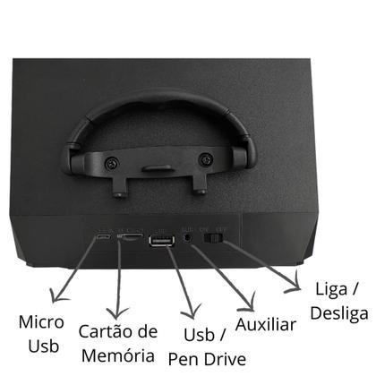 Imagem de Caixa Caixinha De Som Via Bluetooth Potente Portátil Pendrive Cartão Sd Led Mp3 Fm Aux Recarregável