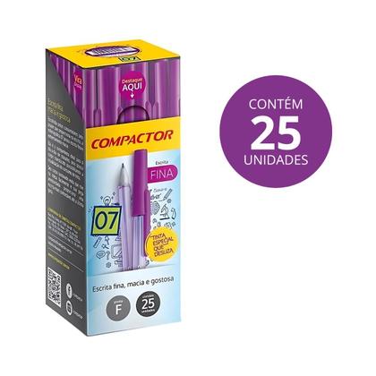 Imagem de Caixa Caneta 0.7 Escrita Ponta Fina Compactor Roxo 25un