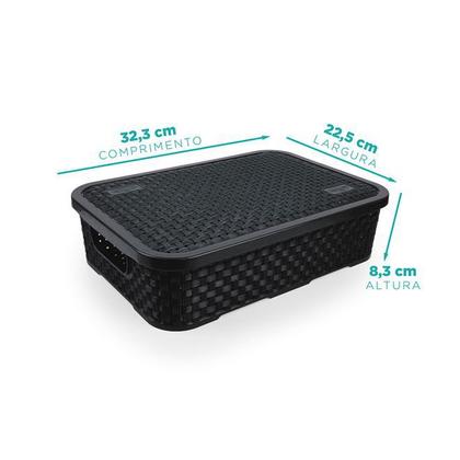 Imagem de Caixa Cesto Organizador Rattan Tampa Baixa G 7 Lt Preto