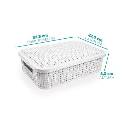 Imagem de Caixa Cesto Organizador Rattan Tampa Baixa M 4,5 Lt Branco