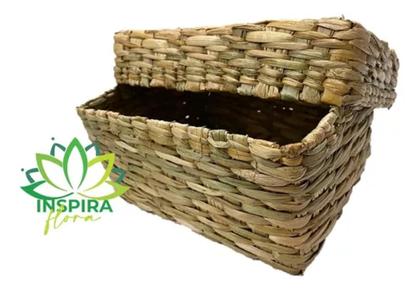 Imagem de Caixa Cesto Organizadora Palha De Taboa Com Tampa 17x23x30