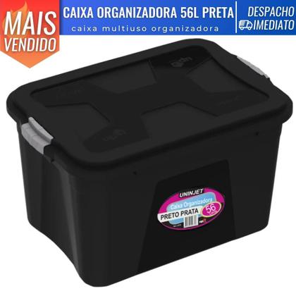 Caixa Cesto Organizadora Preta Prata C/ Tampa e Trava Proteção 56 L - Uninjet Imagem de Caixa Cesto Organizadora Preta Prata C/ Tampa e Trava Proteção 56 L