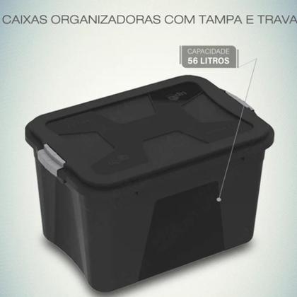 Caixa Cesto Organizadora Preta Prata C/ Tampa e Trava Proteção 56 L - Uninjet Imagem de Caixa Cesto Organizadora Preta Prata C/ Tampa e Trava Proteção 56 L