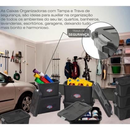 Caixa Cesto Organizadora Preta Prata C/ Tampa e Trava Proteção 56 L - Uninjet Imagem de Caixa Cesto Organizadora Preta Prata C/ Tampa e Trava Proteção 56 L