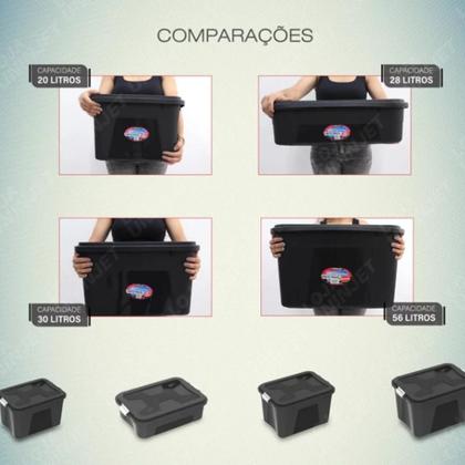 Caixa Cesto Organizadora Preta Prata C/ Tampa e Trava Proteção 56 L - Uninjet Imagem de Caixa Cesto Organizadora Preta Prata C/ Tampa e Trava Proteção 56 L