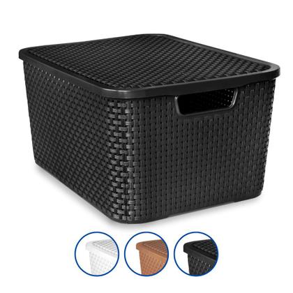 Imagem de Caixa Cesto Rattan Organizadora c/ Tampa Multiuso 20L 42x29