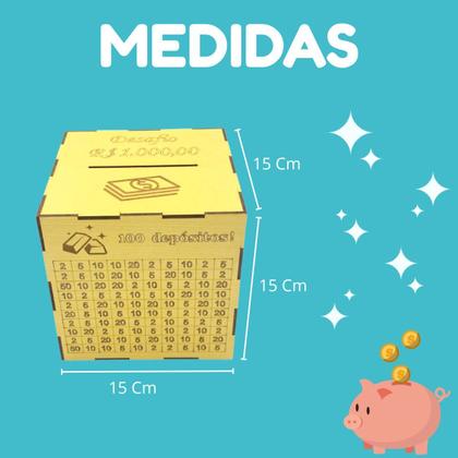 Imagem de Caixa Cofrinho De Madeira Cofre Guarda Dinheiro Desafio