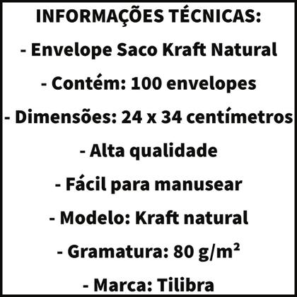Caixa com 100 Envelopes A4 Saco Kraft Pardo 24x34cm de 80 Gramas Espessura Tilibra Imagem de Caixa com 100 Envelopes A4 Saco Kraft Pardo 24x34cm de 80 Gramas Espessura Tilibra