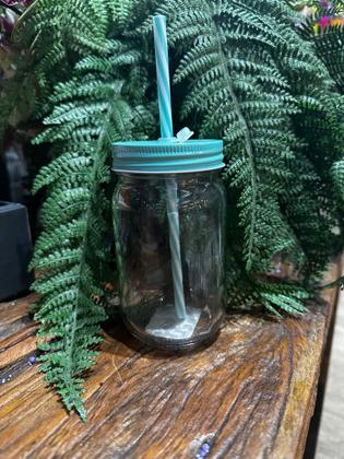 Imagem de Caixa com 12 copos Retrô vidro com canudo verde água