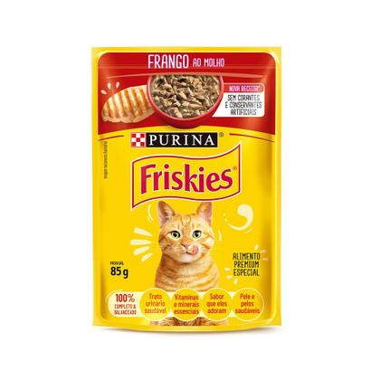 Imagem de Caixa Com 15 Sache Ração Umida Petisco 85g Friskies Para Gatos Adultos Sabor Frango Ao Molho