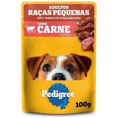 Imagem de Caixa com 18 Sachês Pedigree para cães adultos de raças pequenas sabor carne ao molho 100g.