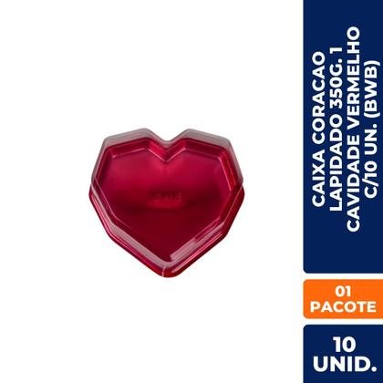 Imagem de Caixa Coração Lapidado Vermelha 350g 1 Cavidade C/10 Un Presentes e Bombons BWB