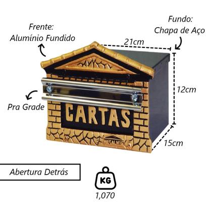 Imagem de Caixa Correio Cartas Francesa Detras Para Grade 15x21x12cm