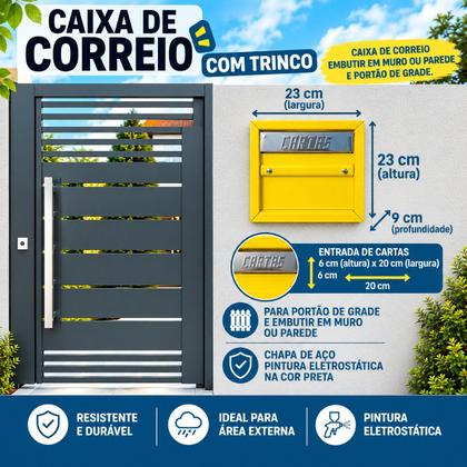 Imagem de Caixa correio portão grade grade/embutir amarela + 3 Números plástico grosso + parafuso