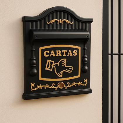 Imagem de Caixa Correio Pvc Preto/ouro Grade Ou Embutir N26p
